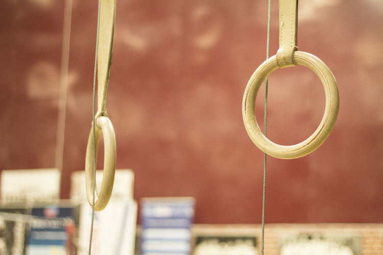 Close-up of gymnastic rings hanging 