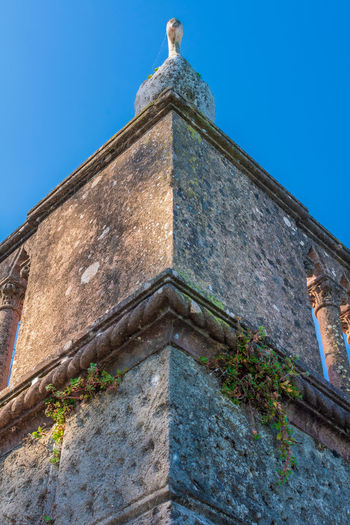 Low angle view of building against clear blue sky