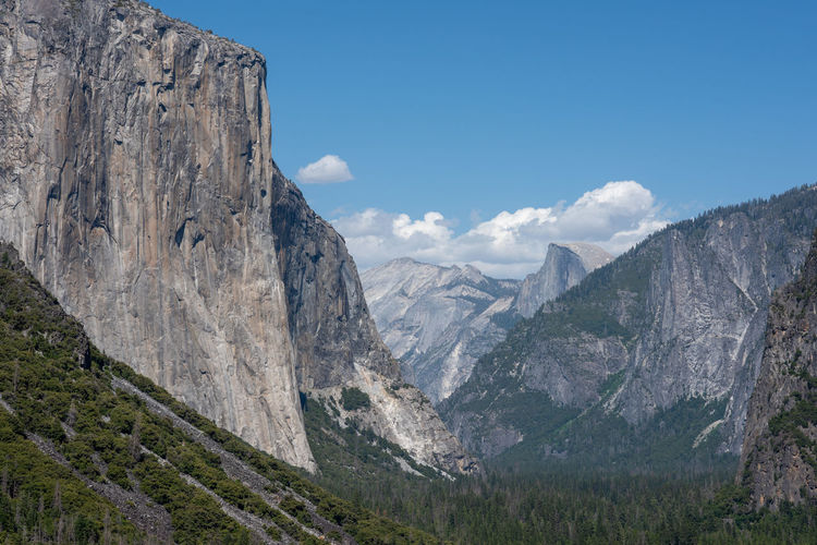 Iconic view of el capitan and half dome in yosemite national park