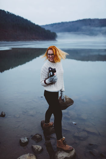 Snowy landscape with fog. Shot with Nikon d610 + Sigma 35mm 1.4 ART Location: Zetea Dam, Transylvania, Romania 2017. Beauty In Nature Foggy Lake With Trees Foggy Landscape Happy Time Lake Side View Leisure Activity Lifestyles Looking At Camera Orange Hair Orange Head Portrait Young Adult Autumn Mood The Modern Professional