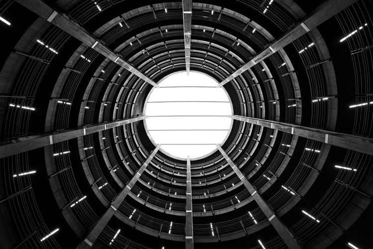 Low angle view of skylight in building