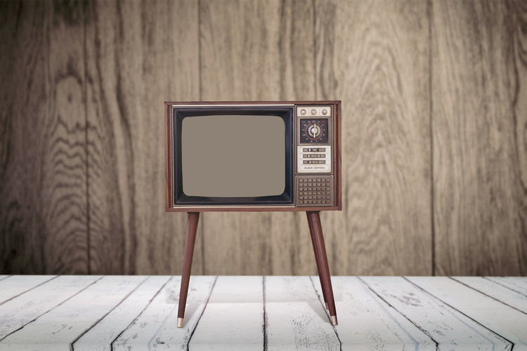 Close-up of vintage television set