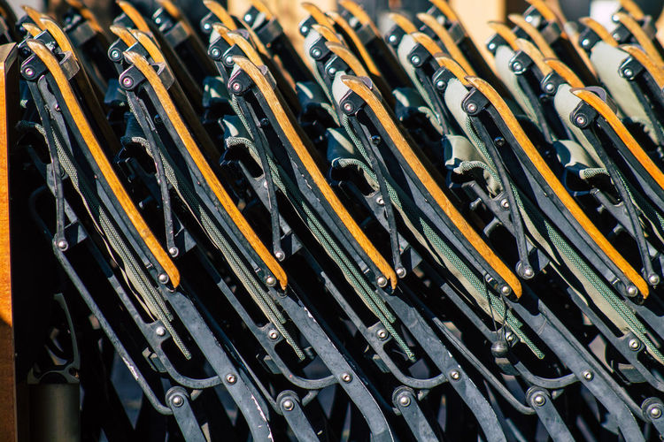 Close-up of wooden chairs