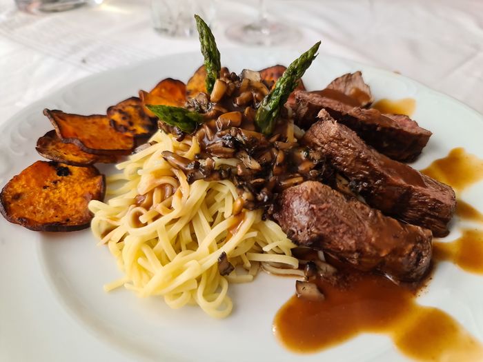 High angle view of meal served in plate