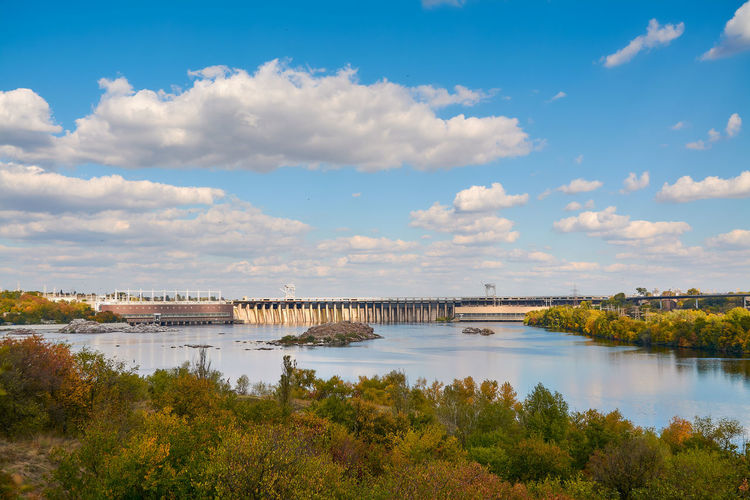 View of the dam across the dnieper in autumn
