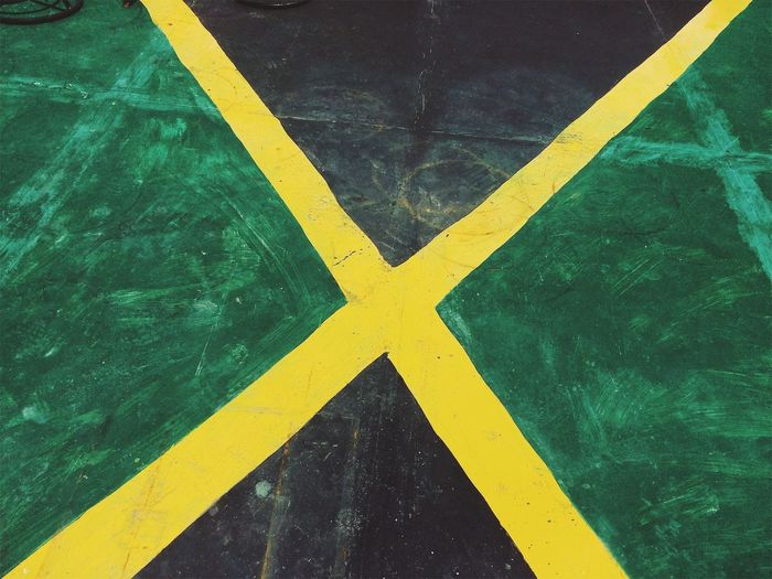 Close-up high angle view of jamaica flag