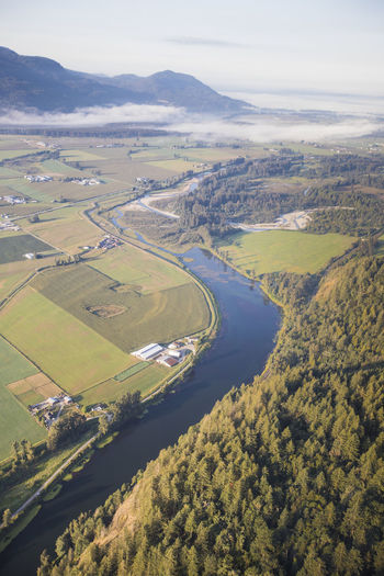 Aerial view of farms and nicomen slough near mission, b.c.