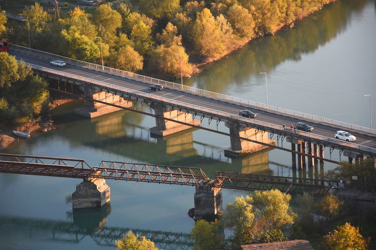 Bridge over river during autumn