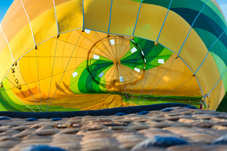 Close-up of multi colored hot air balloon