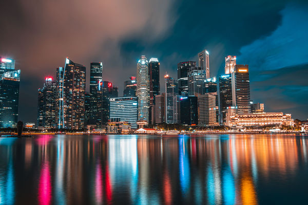 Singapore's business district at dusk