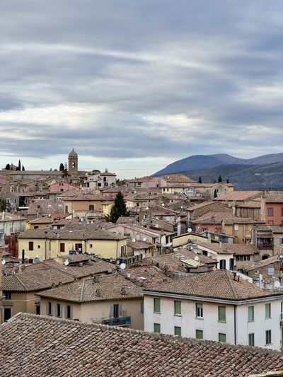 High angle view of townscape against sky