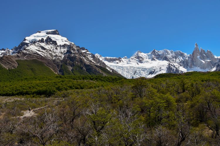 Panorama of patagonia's peaks around cerro torre and cerro solo at los glaciares national park