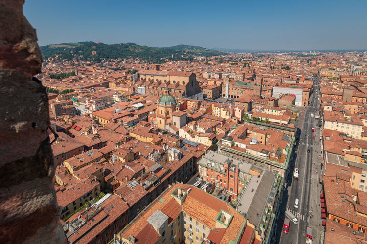 High angle shot of bologna townscape against clear sky