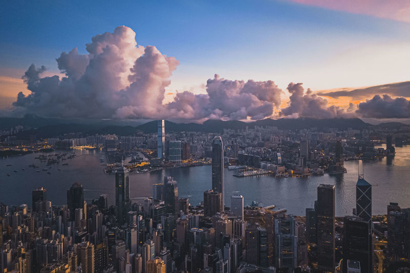 Panoramic view of city buildings against sky