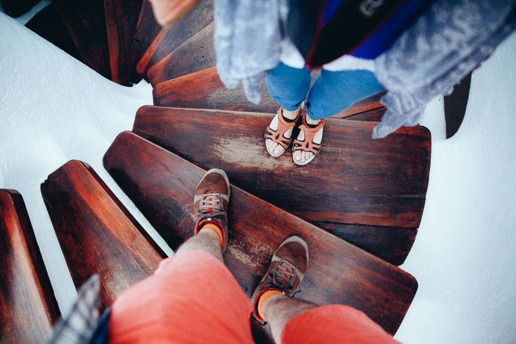 Low section people on wooden steps