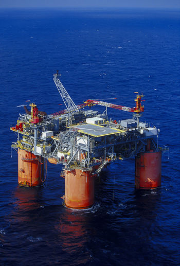 High angle view of offshore platform in sea
