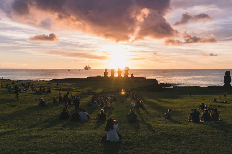 Moai at sunset, easter island