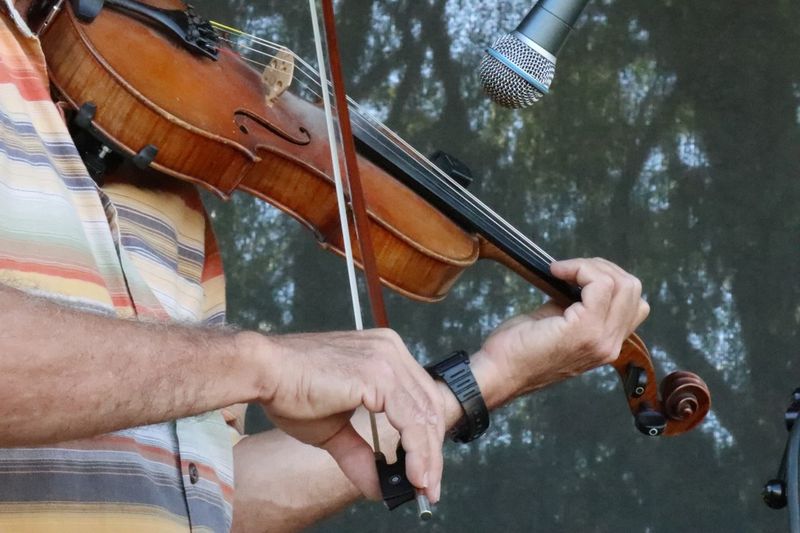 Midsection of man playing violin during event
