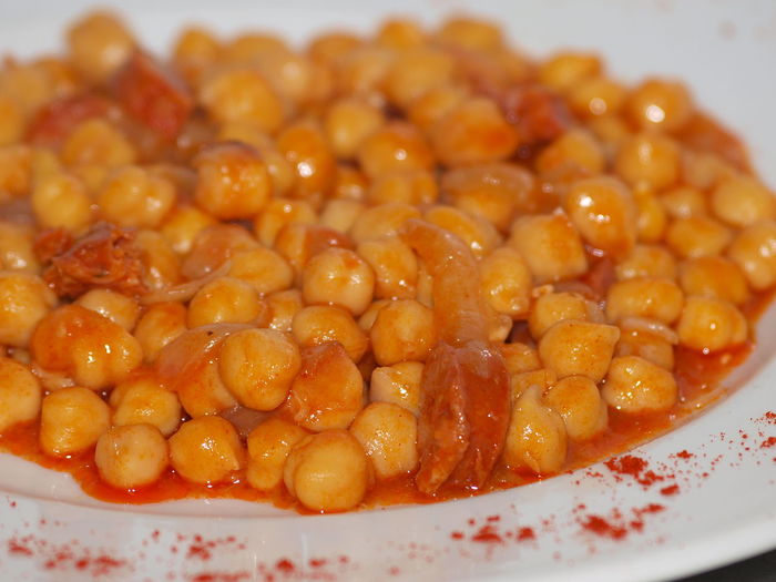 Close-up of chickpeas served on plate