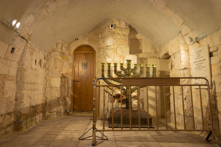 The golden lamp inside the synagogue building inside the king david tomb complex, 