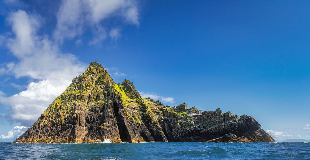 Beautiful skellig michael island with skellig lighthouse. star wars film location, ireland