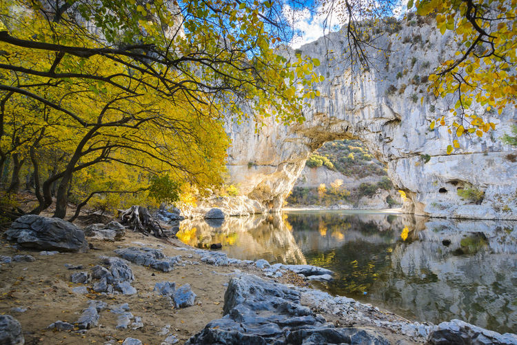 Natural arch over the river at pont d'arc in ardeche in france