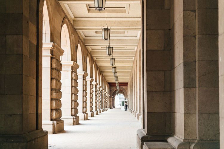 Rear view of corridor of building