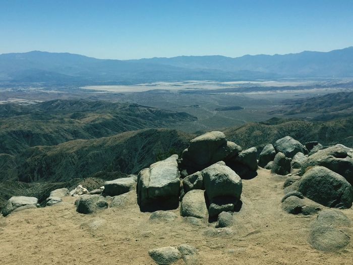 Scenic view of coachella valley against clear sky