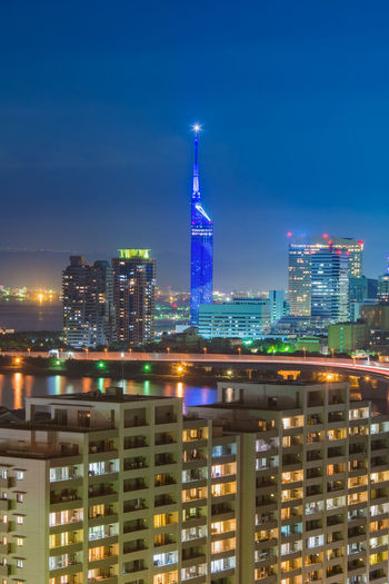 Beautiful night view cityscape of hakata at nigth in fukuoka, japan.