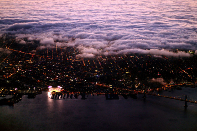 Aerial view of illumninated san francisco waterfront