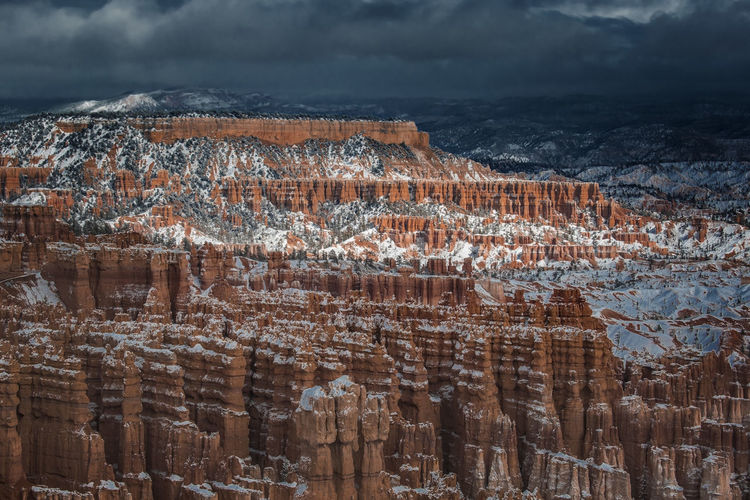 Bryce canyon under stormy clouds