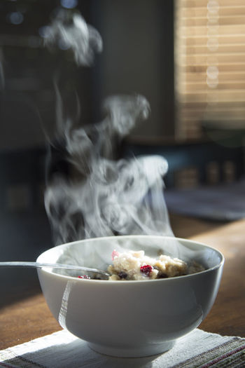 Smoke emitting from meal served on table