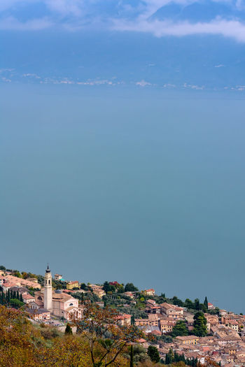 Aerial view of townscape against sky