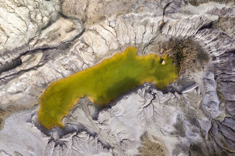 Aerial view of lake on mountain