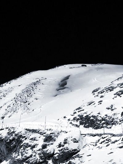 Snow covered landscape at night