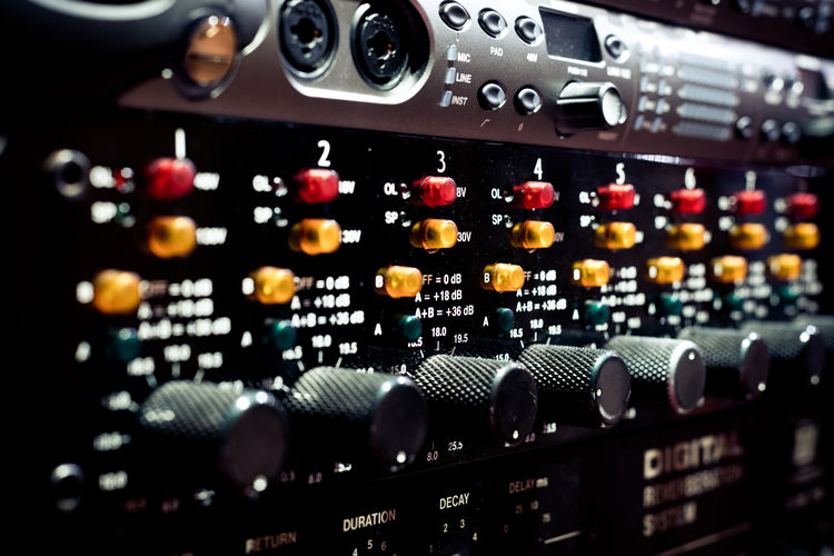 Full frame shot of audio control panel