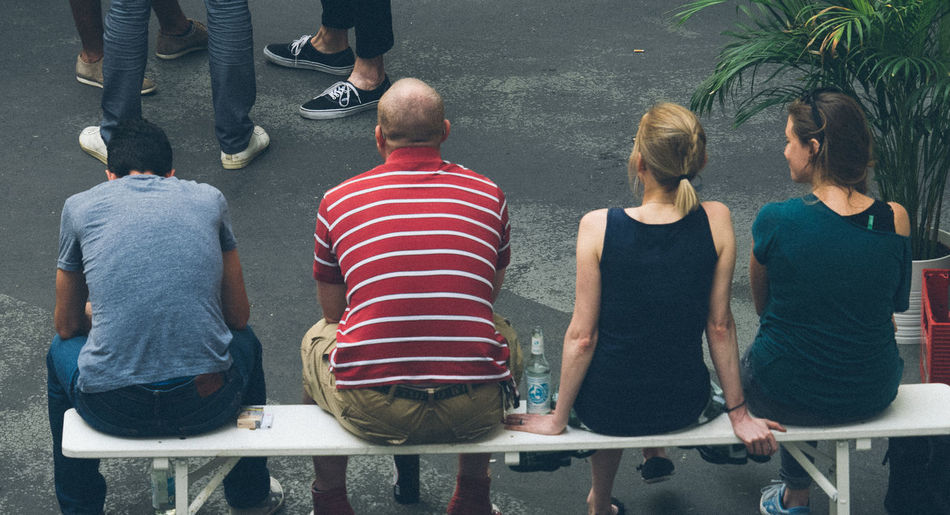 Rear view of couple standing outdoors
