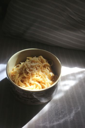 High angle view of food in bowl on table