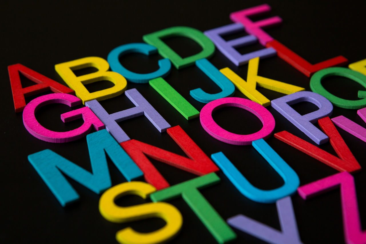 HIGH ANGLE VIEW OF ILLUMINATED TEXT ON BLACK BACKGROUND