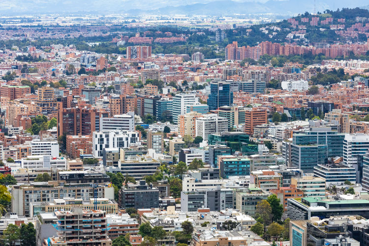 High angle view of buildings in city