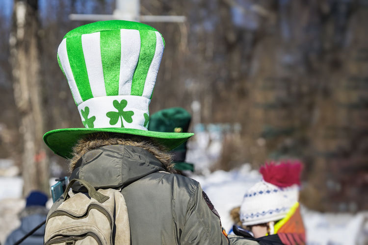 Rear view of woman wearing hat on st patrick day
