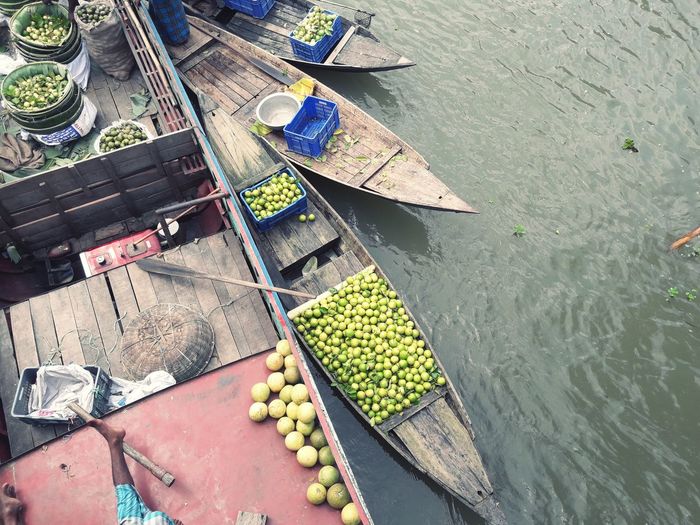 High angle view of fruits in river at market
