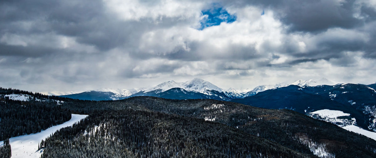 Scenic view of snowcapped mountains against sky