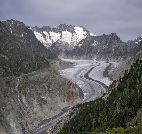 Panoramic view of the world famous aletsch glacier and surrounding mountain valley in switzerland