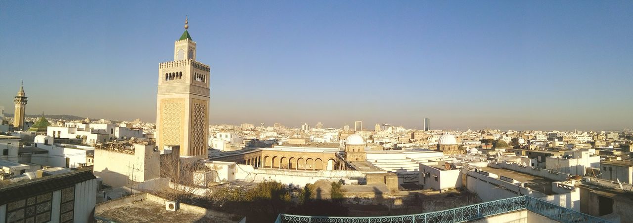 Panoramic view of medina of tunis against clear sky