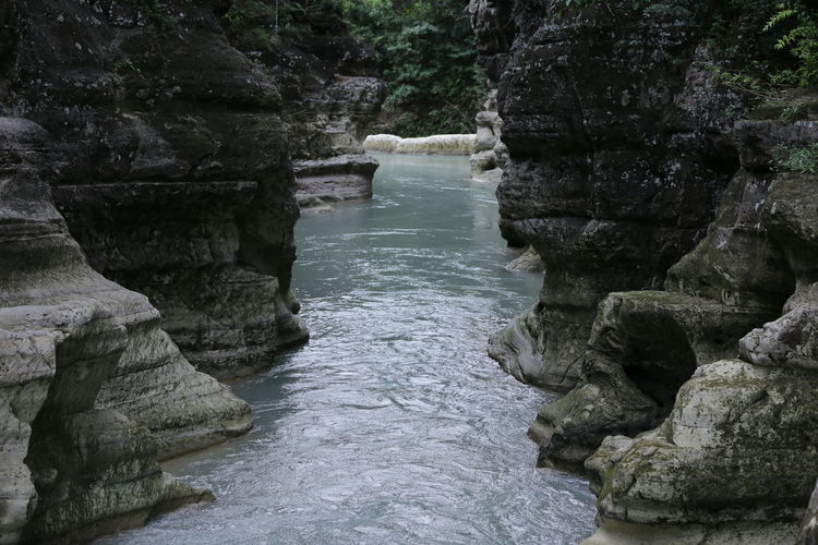 Rock formations by river
