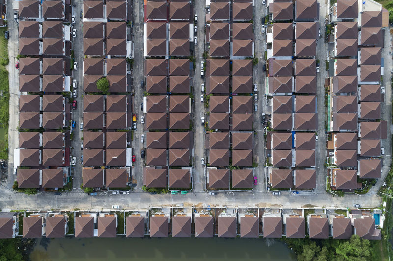 Aerial view of houses in row