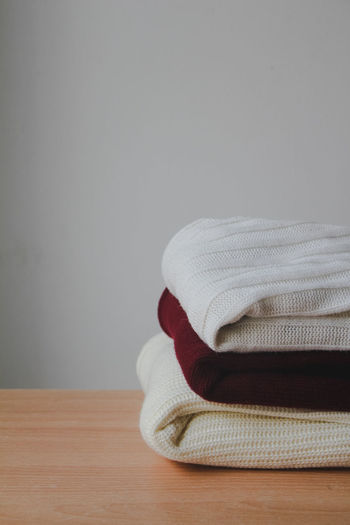 Close-up of towels on table