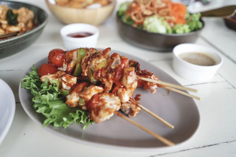 High angle view of food in plate on table