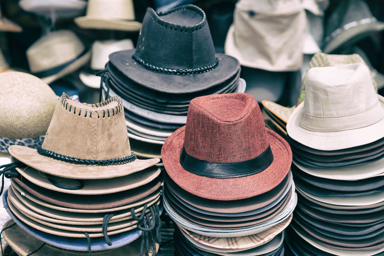 High angle view of clothes for sale at market stall